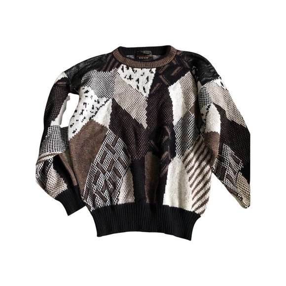 Vintage Uniform Code Geometric Knit Sweater Size S With Leather Patches - Picture 1 of 16
